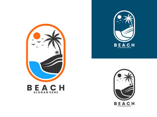 Beach with sun logo design vector. Vintage Beach logo design vector template