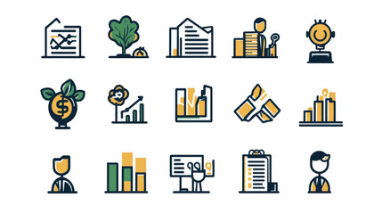 ESOP Icon Set with Company Growth and Benefits, Transparent Image