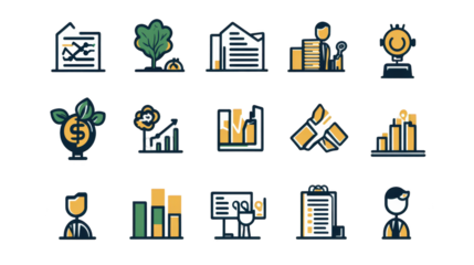 ESOP Icon Set with Company Growth and Benefits, Transparent Image