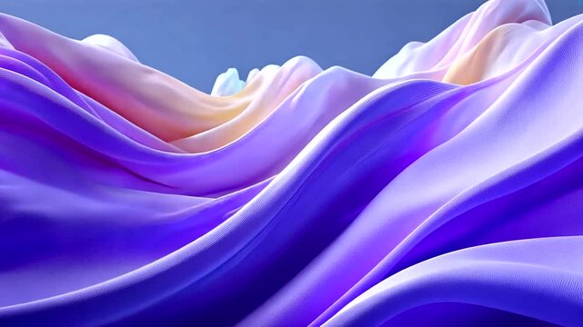 Flowing silk-like fabric waves in vibrant purple and soft peach tones creating a dynamic visual