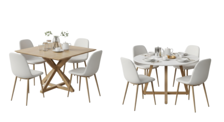 Contemporary dining room furniture set featuring stylish tables and chairs, ideal for modern home interiors and dinner settings