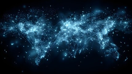 Abstract World Map Formed by Glowing Blue Network Connections.