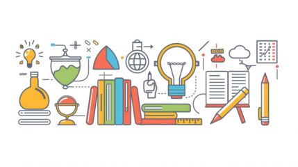 Back to School Transparent Image Thin Line Icons for Education Concept