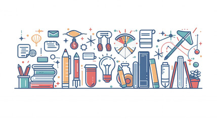 Thin Line Education Icons for Back to School Transparent Image Set