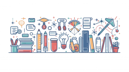 Thin Line Education Icons for Back to School Transparent Image Set