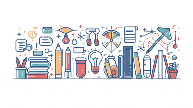 Thin Line Education Icons for Back to School Transparent Image Set