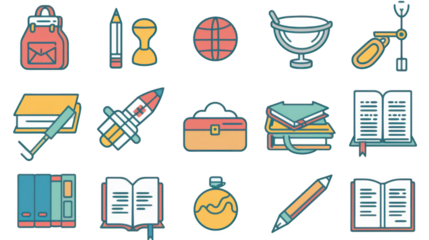 Back to School Transparent Image with Thin Line Icons for Study and Learning