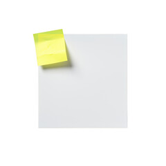Yellow sticky note attached to a white paper sheet isolated on transparent background