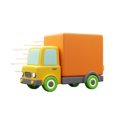 Fototapeta premium Cartoon delivery truck moving fast isolated on transparent background