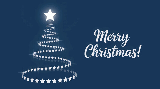 Stylized christmas tree made of glowing stars with merry christmas text, holiday card Vector