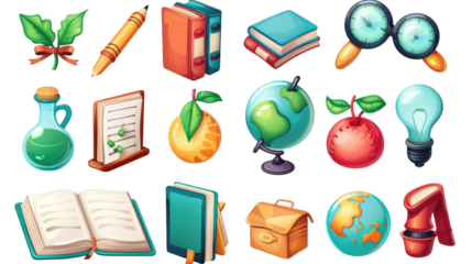 Transparent Back to School Icon Collection for Study, Lecture, and Education Themes