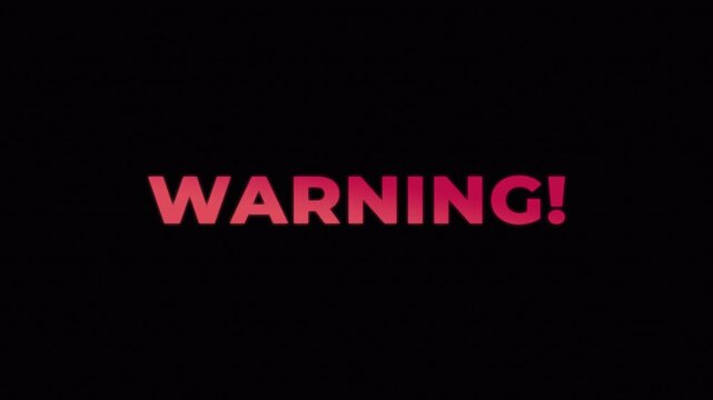 Intense gaming text animation showing a sharp &ldquo;Warning&rdquo; alert with glowing effects and rapid motion trails, creating a dramatic caution signal for critical game moments.