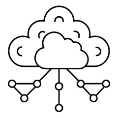 Outline icon representing cloud computing network connection and data distribution
