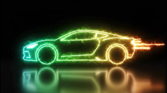 Dynamic neon glow illuminates a gaming logo with a reflected surface in a dark environment, conveying modern technology for streaming visuals