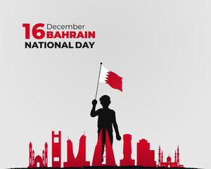 Bahrain National Day. 16 December. Holiday concept. Template for background with banner, poster and card. Vector illustration.