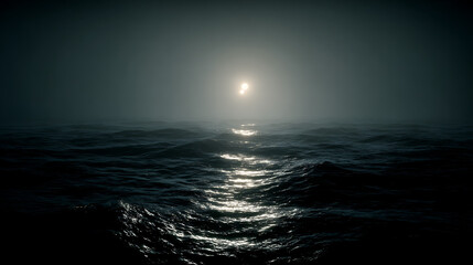 Dark ocean waves under a hazy moonlit sky night water