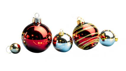 A row of various Christmas toys on a white background. Created using artificial intelligence