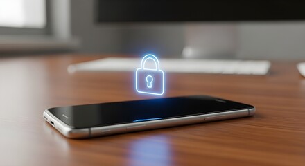 Digital Security Concept A Smartphone with a Holographic Padlock Overlay Representing Data Protection and Privacy