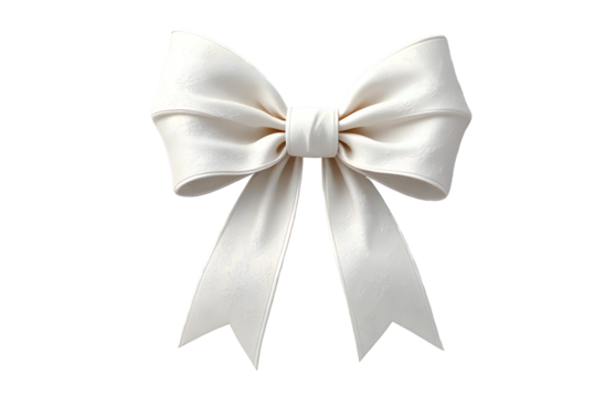 White gift ribbon on a white background. Created with artificial intelligence