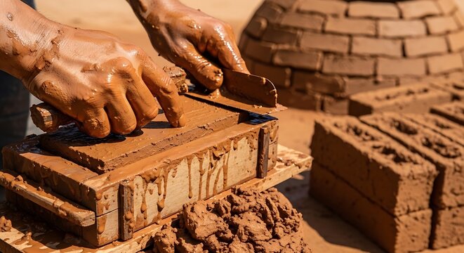 Crafting traditional adobe bricks with expertise and natural materials