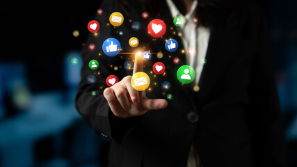 Concept of digital marketing and online communication. A network of user engagement is shown...