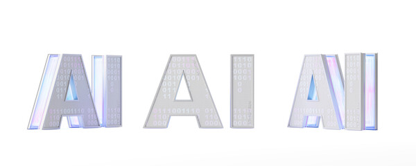 Futuristic 3D AI Letters with Binary Code Texture Isolated on White Background for Technology Concept Design and Innovation Themes. 3D Rendering