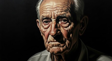 Detailed illustration capturing the dignified wisdom and profound gaze of an aged man, his weathered face reflecting a lifetime of experience