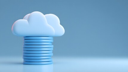 Cloud computing technology on a stack of blue coins representing digital finance.
