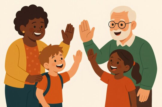 Diverse family members smiling, connecting and celebrating together, showing unity and happiness across generations - Powered by Adobe