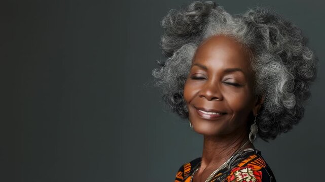 Confident Mature Woman Portrait - Natural Gray Hair and Vibrant Fashion for Beauty, Diversity and Aging Gracefully Video Content