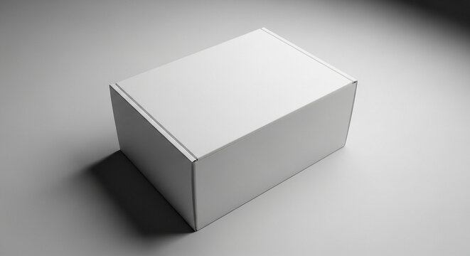 A simple, blank white rectangular cardboard box, ideal for product packaging, shipping, or storage, presented with a clean and minimalist aesthetic, ready for branding - Powered by Adobe