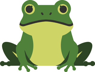 Cute Green Frog Sitting Front View Illustration.