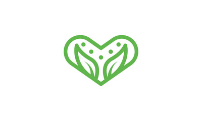 Heart Eco Leaves Logo Design – Green Nature-Inspired Symbol with Leaf Integrated into Heart for Sustainability, Eco-Friendly, Organic, and Environmental Branding