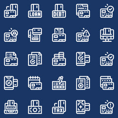 Finance and payment outline icon set for professional applications. This collection includes vector symbols for credit card, online banking, mobile transactions, and financial management