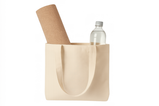 Canvas tote bag with yoga mat and water bottle for sport, wellbeing and eco-friendly lifestyle - Powered by Adobe