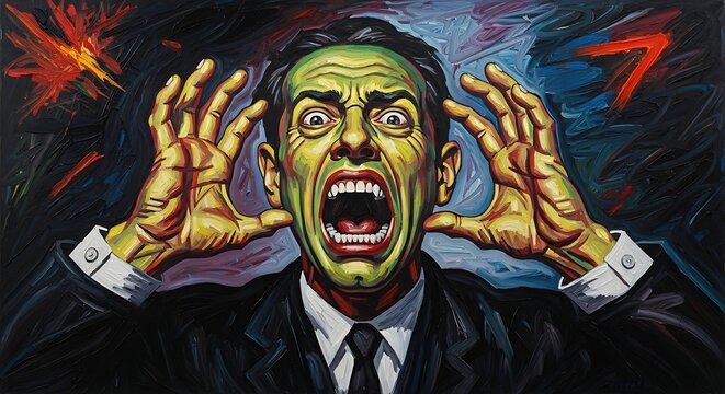Man screaming in anguish, overwhelmed by stress and anxiety
