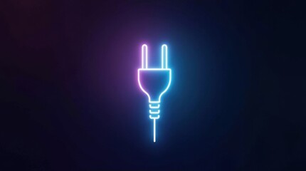 Enchufe eléctrico de neón minimalista que brilla sobre fondo negro