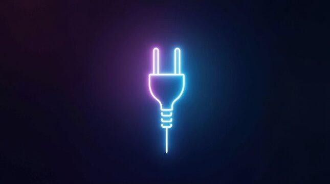 Enchufe el&eacute;ctrico de ne&oacute;n minimalista que brilla sobre fondo negro