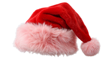 Classic red santa hat with plush white trim and pom-pom for holiday cheer