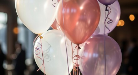 A Bunch of Balloons Floating Together Indoors.