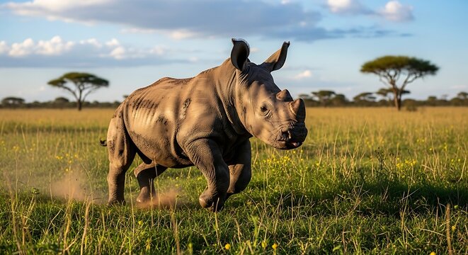 Rhino in Action A Majestic Creature Thriving in the African Savanna