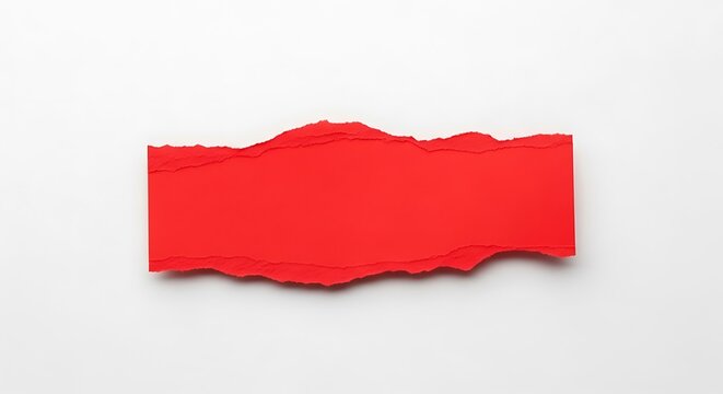 Striking red paper with a raw, torn edge presents a compelling textural element, ready to serve as a versatile graphic design component or a powerful blank space for impactful communication
