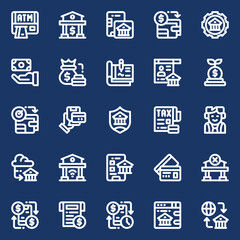 Set of Banking and Payment Icons Financial Transactions, Money Transfer, ATM, and Currency Symbols
