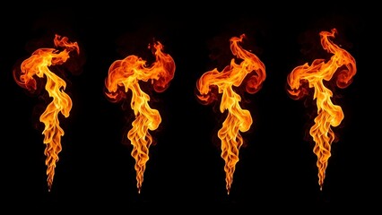 Dynamic Flames - A Fiery Dance of Light and Heat on Black.