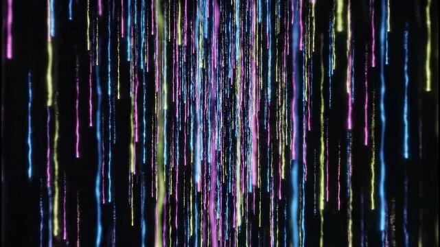 Dynamic vibrant light streaks cascade down in a mesmerizing display, perfect for captivating modern presentations and futuristic tech backgrounds