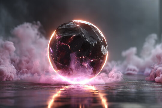 sphere enveloped in swirling smoke, merging with flowing water, warm brown and cool gray tones, ethereal atmosphere, suitable for website banners, social media headers, app UI backgrounds