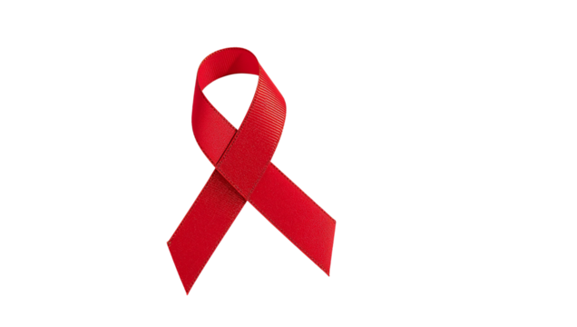 Aids awareness red ribbon loop representing global support and solidarity isoleted on transparent background