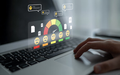 A concept of customer feedback analysis and satisfaction reporting. A dashboard for reviewing user comments, ratings, and overall satisfaction scores. Motif