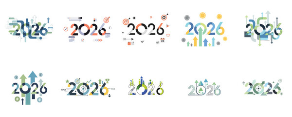 Business Forecasting Maximum Growth 2026 Vector Collection Modern Flat Design for Target Achievement Progress