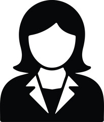 Obraz premium Businesswoman professional avatar icon, Minimal black silhouette of a woman wearing a blazer, representing a professional worker, corporate identity, business profile, or office role.